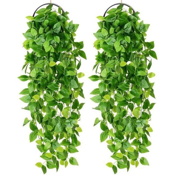 2 Pièces Artificielle Lierre Grimpant Plante, Fausse Plastique Lierre Guirlande Feuilles Liane Verte Fausses Plantes Tombantes pour