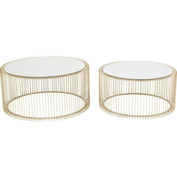 2 tables basses rondes en acier doré et verre miroir