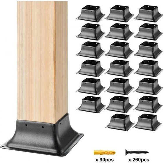 20 pièces - Supports robustes pour pied de poteau pour ancrage bois standard - 101,6 x 101,6 cm.