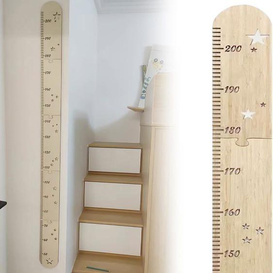 200cm Toise pour enfants en bois, toise de mesure pour chambre denfant, puzzle en bois naturel, pliable, tableau de croissance en