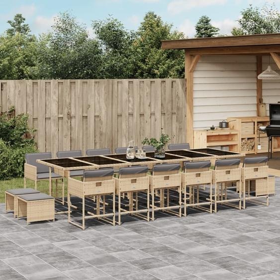 2024 cloris Ensemble de jardin 17 pièces avec coussins Mélange beige Poly rotin - Meubles de jardin CHY35271167