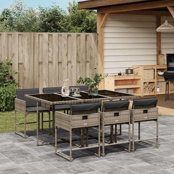 2024 cloris Ensemble de jardin 7 pièces avec coussins Gris Poly rotin - Meubles de jardin CHY57099391