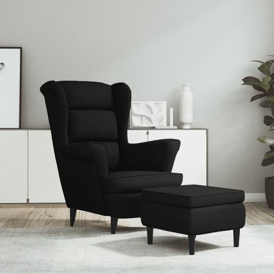2024 Fauteuil classique moderne Fauteuil à oreilles avec pouf Noir velours 328154