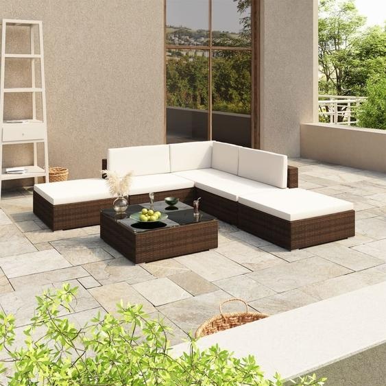 2024 Moderne Ensemble de salon de jardin 6 pièces avec coussins Poly Rotin Marron - Ensemble de jardin Nouveau7640805