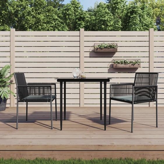 2024 Salon de jardin moderne 3 pièces avec coussins Noir Poly Rattan & Acier Design Classique Ensemble de jardin 1343892