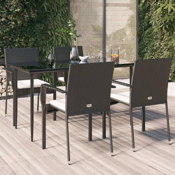 2025 Meubles de jardin modernes Set de meubles de balcon Ensemble de 5 pièces à manger de jardin avec coussins noir Poly rotin - Ensemble de meubles de jardin,Design 4761389 2parcel