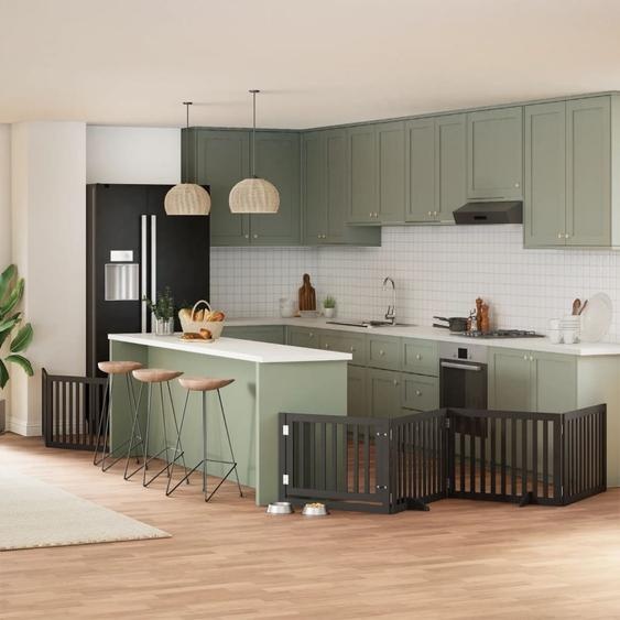 2025 Porte pour chien moderne 8 pièces avec porte Pliable Noir 640 cm Bois de peuplier - Niches,Design 1852003 3parcel