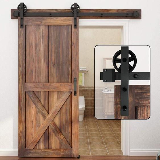 Petites Ecrevisses - 230cm/7,5FT Kit Quincaillerie de Rail pour Porte Coulissante Industriel Ensemble Suspendue de Porte de Grange en Acier au Carbone