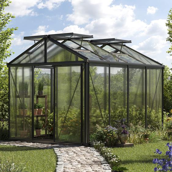 235 x 311 cm Serre de jardin, revêtement par poudre anthracite, incl. kit daccessoires Pro 1 - (GFPV00183)