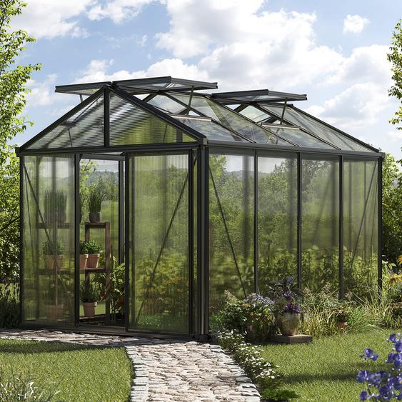 235 x 311 cm Serre de jardin, revêtement par poudre anthracite, incl. kit daccessoires Pro 2 - (GFPV00184)