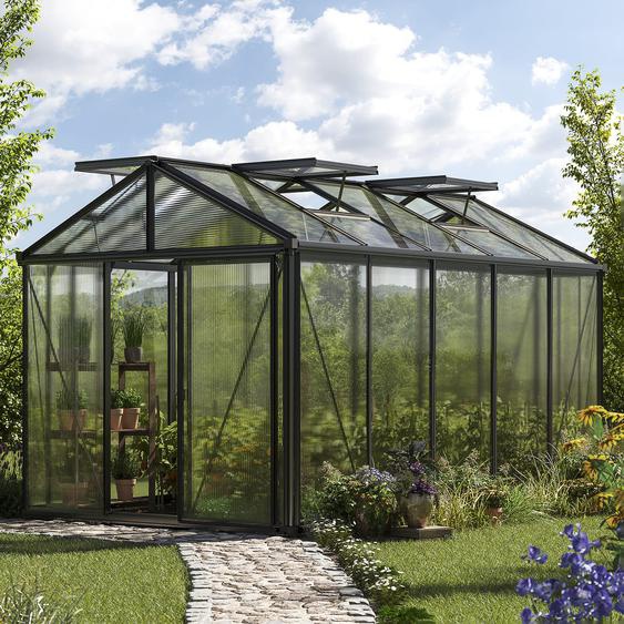 235 x 385 cm Serre de jardin, revêtement par poudre anthracite, incl. kit daccessoires Pro 1 - (GFPV00192)