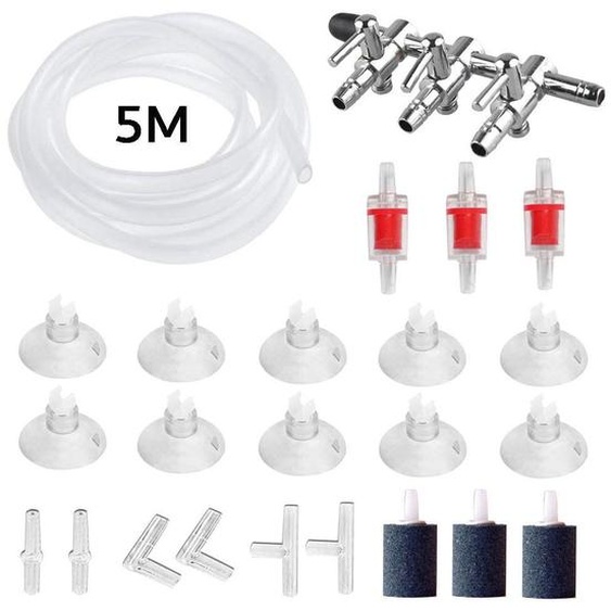 24 accessoires pour pompe à air daquarium, comprenant des tuyaux daération et des pierres à bulles