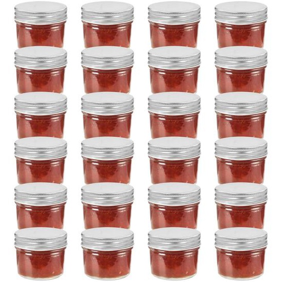 24 pcs Pots à confiture avec couvercles argentés Verre 110 ml