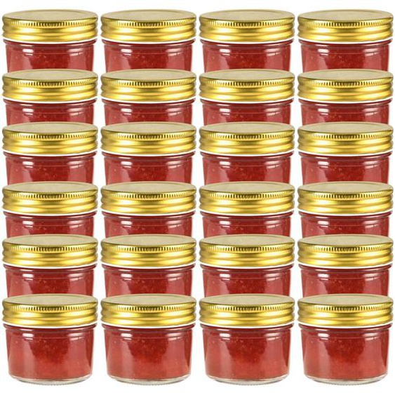 24 pcs Pots à confiture avec couvercles dorés Verre 110 ml