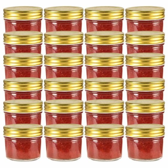 24 pcs Pots à confiture avec couvercles dorés Verre 110 ml