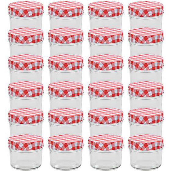 24 pcs Pots à confiture Couvercles blanc et rouge Verre 110 ml