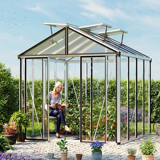 263 x 263 cm Serre de jardin, couleur standard aluminium naturel - (GFPV00698)
