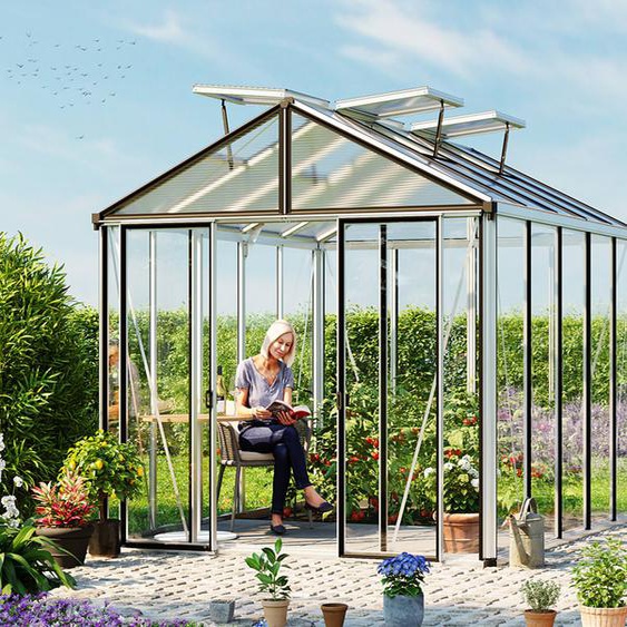 263 x 325 cm Serre de jardin, revêtement par poudre anthracite, RAL 7016, kit daccessoires Pro 2 - (GFPV00705)