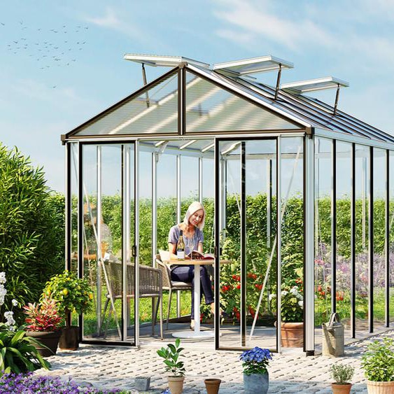 263 x 388 cm Serre de jardin, couleur standard aluminium naturel - (GFPV00706)