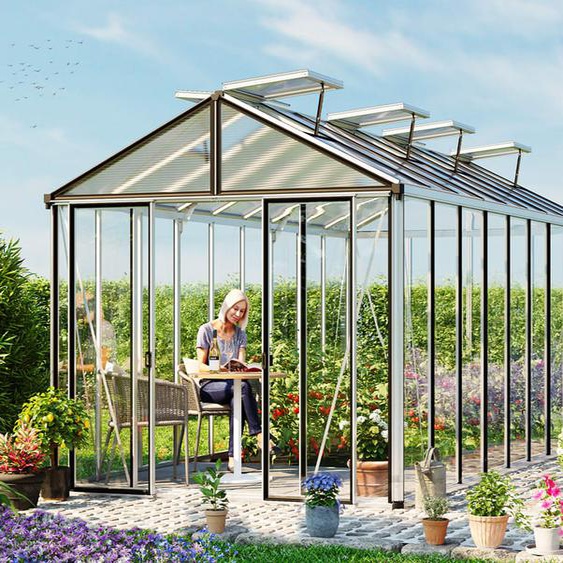 263 x 575 cm Serre de jardin, revêtement par poudre anthracite, RAL 7016, kit daccessoires Pro 2 - (GFPV00721)