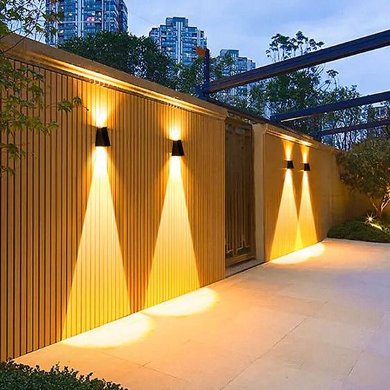 2LED Applique Murale ExtéRieure Solaire ImperméAble ÉClairage Ambiant ExtéRieur LumièRes Blanches Chaudes LumièRes de Jardin Applique Murale