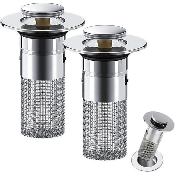 2PC Filtre de Drainage de Sol en Acier Inoxydable, Bonde Lavabo Universel, Bouchon de Lavabo Pop-Up, Flitre de Vidange