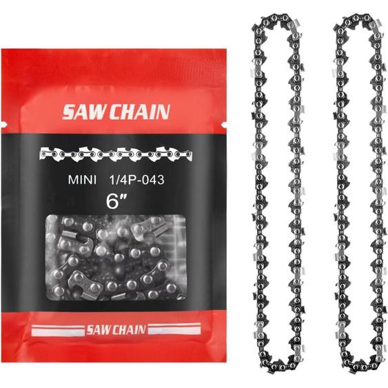 2pcs chaînes de remplacement pour 6 pouces mini tronçonneuse electrique, chaine tronconneuse 37 maillons dentraînement, Pas de 1/4, Coupe Effective