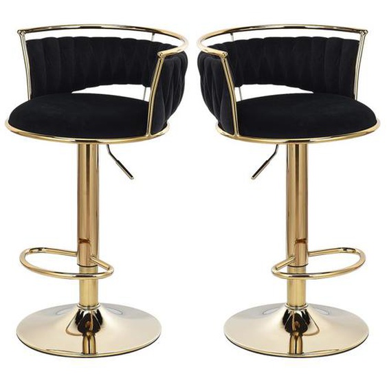 2PCS de velours noir, chaise de bar, décoration dorée, avec soutien et pédales, adapté aux restaurants, bars