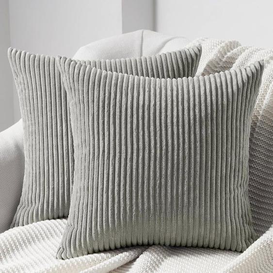 2pcs Housse de Coussin 50*50 Jaune en Velours Côtelé Infroissable Motif Rayé Housses pour Coussin Lombaire Fauteuil(gris clair)
