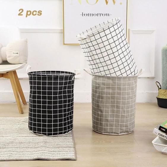 2PCS Paniers à Linge - Grandes Corbeilles à Linge Pliables avec Poignées et Cordon de Serrage - Gris et Noir