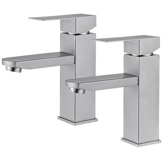 2PCS Robinet Salle de Bain Mitigeur de Lavabo à Deux Voies pour Salle de Bain Robinet de Lavabo en Acier Inox Robinetterie Lavabo Brossée Classique