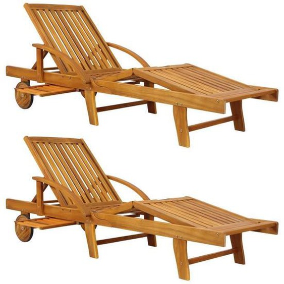CASARIA® 2x Chaise longue Tami Sun en bois dacacia transat avec roues pour extérieur jardin terrasse bain de soleil