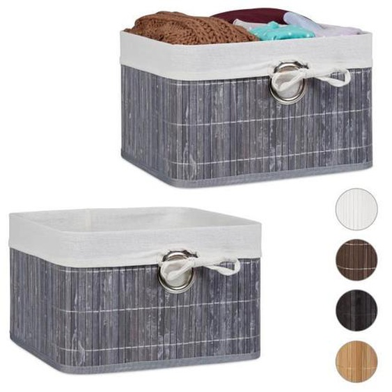 Corbeille, lot de 2, Panier de rangement, Housse amovible, poignée, Boîte étagère armoire, HxLxP 20 x 31 x 31 cm, gris