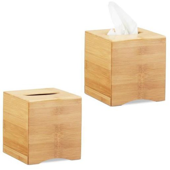 2x Distributeurs à mouchoirs carré boîte lingette maquillage tissu bois bambou HxlxP: 15,5 x 14,5 x 14,5cm, nature