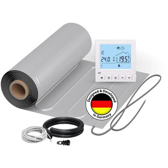 2x nattes plancher chauffant électrique ALU 150 W/m² (7+5 m²) avec Thermostat digital TS50 blanc - 12 m²