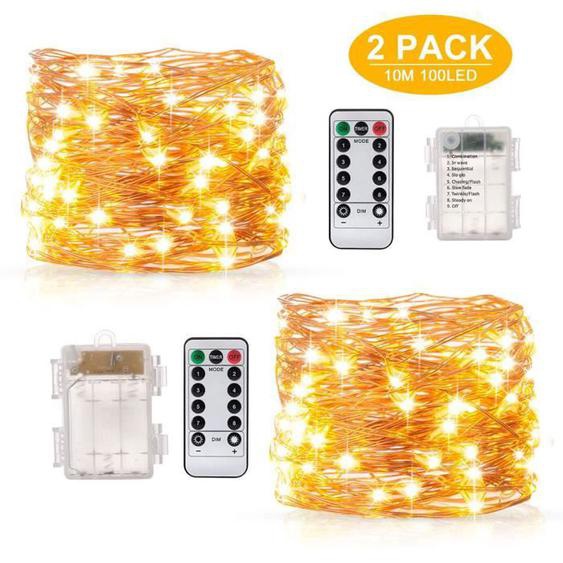 2×10M 200LED Guirlande Lumineuse à piles, pour intérieur/extérieur/Noël/mariage et Terrasse Pelouse Etanche IP67