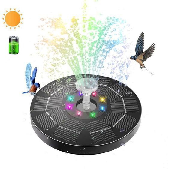 3,5W Fontaine Solaire avec Lumière LED Batterie Intégrée 3000mAh avec 6 Buses Fontaines Pompe Solaire pour Jardins, Bains doiseaux
