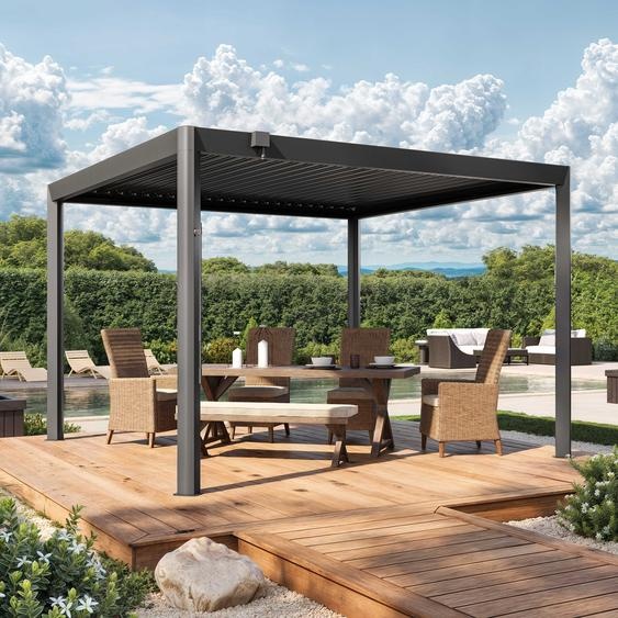 3,5x3,5m Pergola anthracite, lames en anthracite orientables - (GFPV01121)