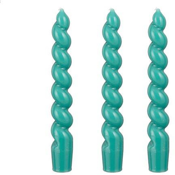 3 bougies twist 18cm turquoises