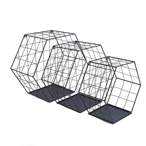 PRIX FOUS 3 étagères hexagonales filaires en métal noir