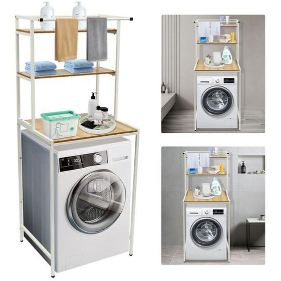 3 étages en bois au-dessus de la lave-linge et du sèche-linge Étagère de stockage, étagère de salle de bain Étagère de stockage de