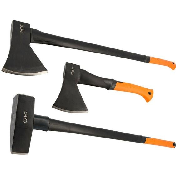 3 Fendeurs de bûches acier forgé manche trimatière - Hachette 36cm et 87cm - Hache de fendage 91cm - 4.6kg - Poignée ergonomique