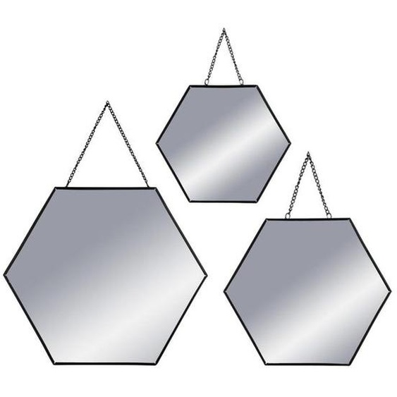 3 miroirs hexagone en métal noirs