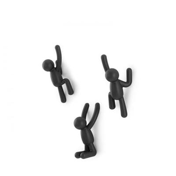 3 patères murales Buddy noir 25 x 20 cm