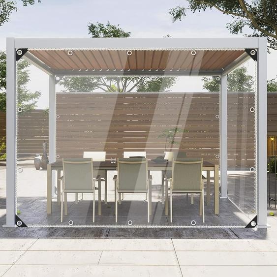3 x 5M Bâches transparentes en PVC résistant, imperméables, anti-poussière, résistantes aux UV, indéchirables, inaltérables pour serre, terrasse, jardin, pavillon - Bâche extérieure avec illets métalliques et cordes