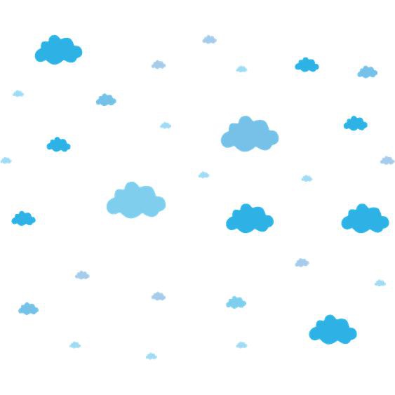 30 stickers nuages bleus