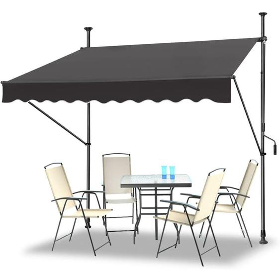 Freosen - 300 x 120 cm Auvent Rétractable Manuel Pour Jardin Store Banne de Jardin Terrasse Balcon Résistant aux uv Réglable en hauteur Gris