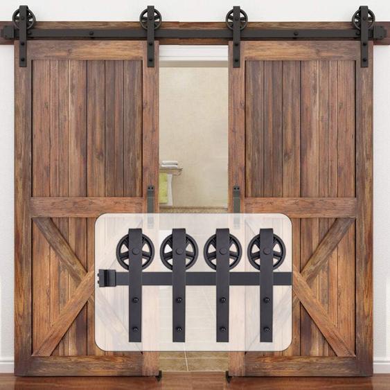 Petites Ecrevisses - 305cm Kit de Quincaillerie Porte Coulissante Rail de Porte Coulissante pour Grange Garage Chambre Double Porte Charge 150kg
