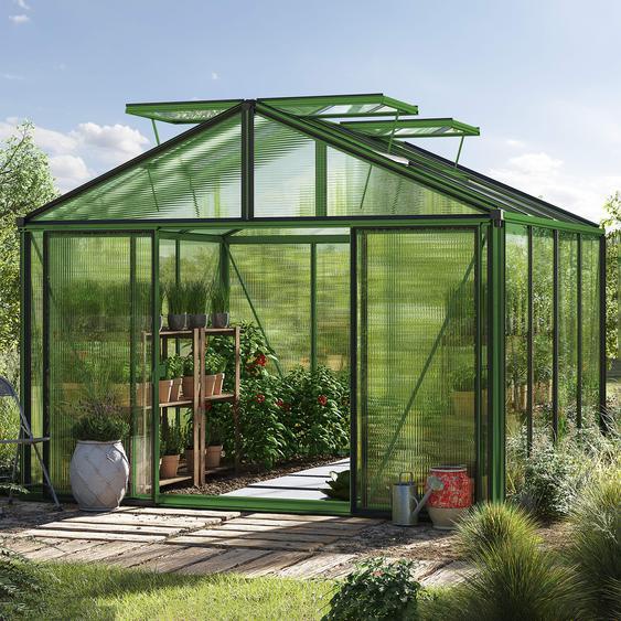 311 x 311 cm Serre de jardin, revêtement par poudre vert, incl. kit daccessoires Pro 2 - (GFPV00217)