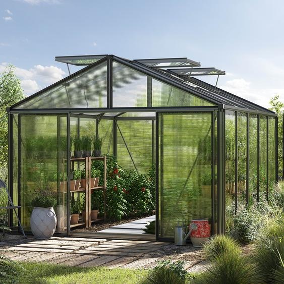 311 x 385 cm Serre de jardin, revêtement par poudre anthracite - (GFPV00220)
